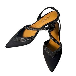 J. Renee Black Rhinestone Encrusted Slingback Kitten Heel, Pointed Toe New 7.5